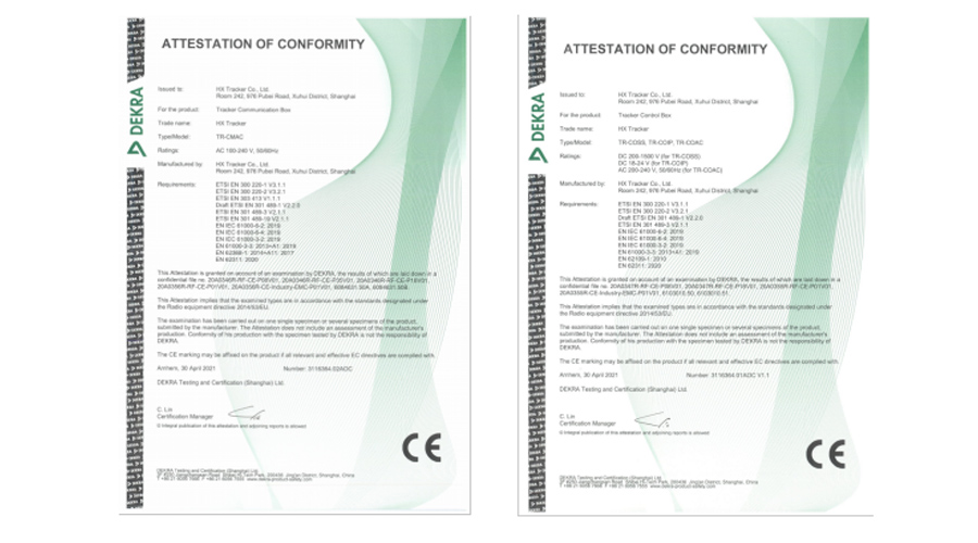 HX Tracker Nove1.0 single-axis control system obtained DEKRA CE certificate